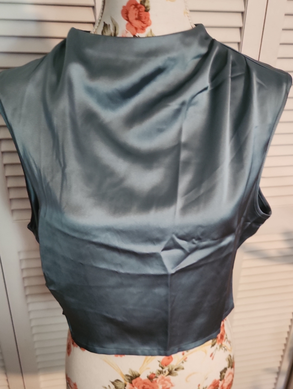 Sincerely Jules Satin Crop Tank in Slate Blue